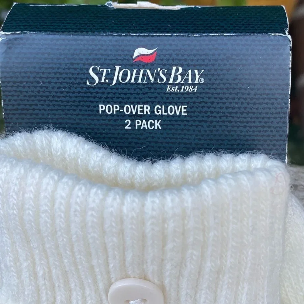 St John's Bay White Pop Over Glove Two Pack and Fuzzy Scarf. NWT.